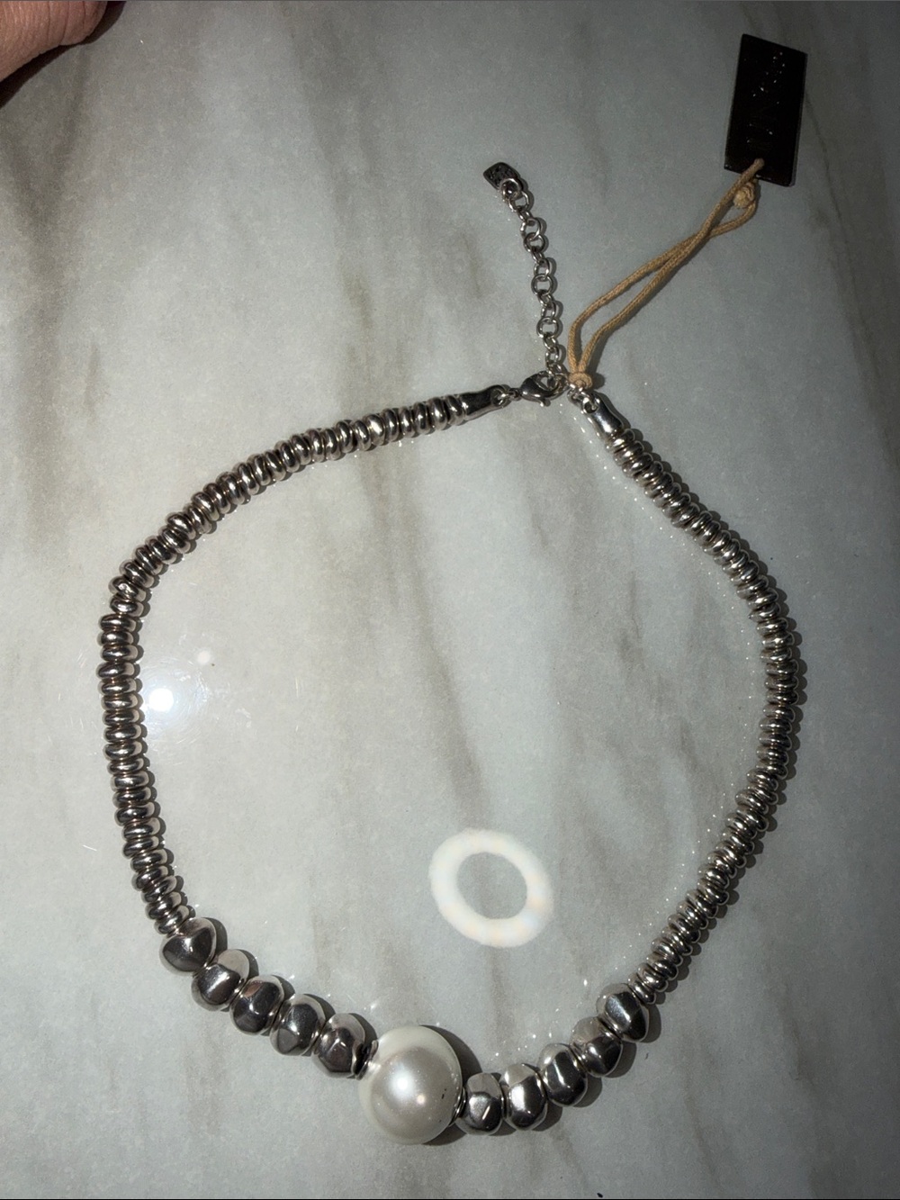 Uno de 50, Silver Pleated, Necklace with Pearl Accent - Women Jewelry